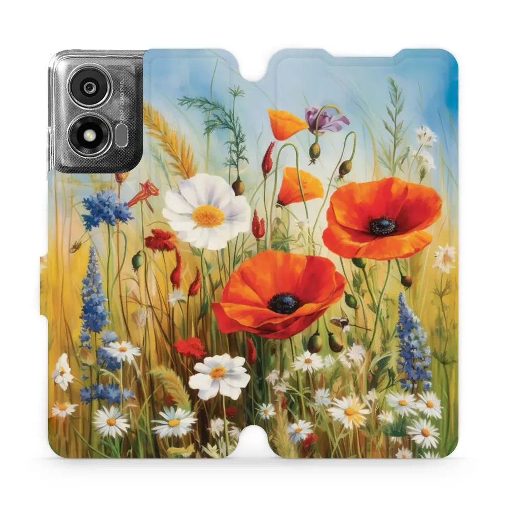 Handyhülle mit klappe für Motorola Moto E14, Mobiwear Book, Wiesenblumen