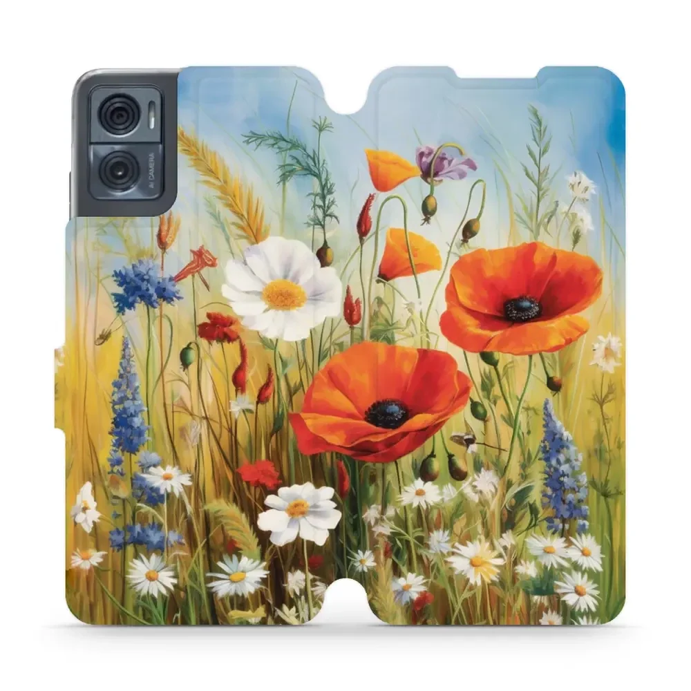Handyhülle mit klappe für Motorola Moto E22i, Mobiwear Book, Wiesenblumen