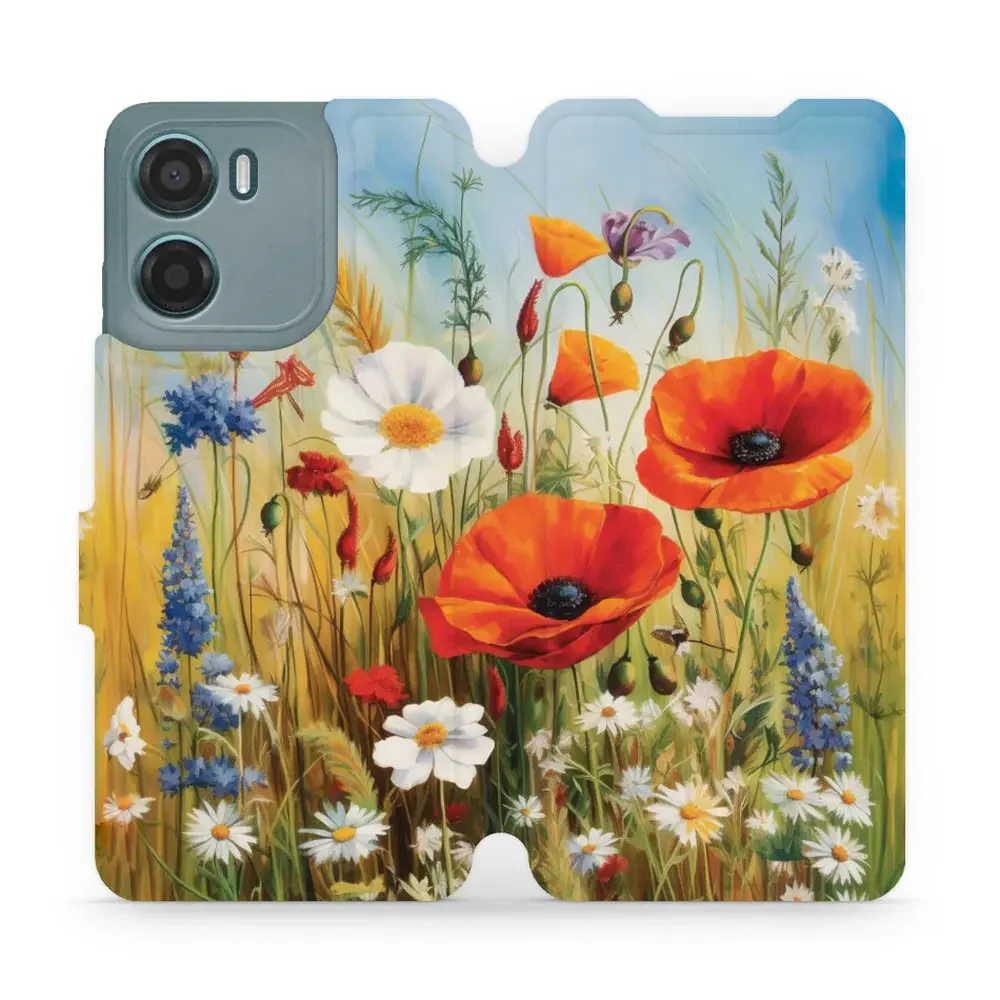 Handyhülle mit klappe für Motorola Moto G05, Mobiwear Book, Wiesenblumen