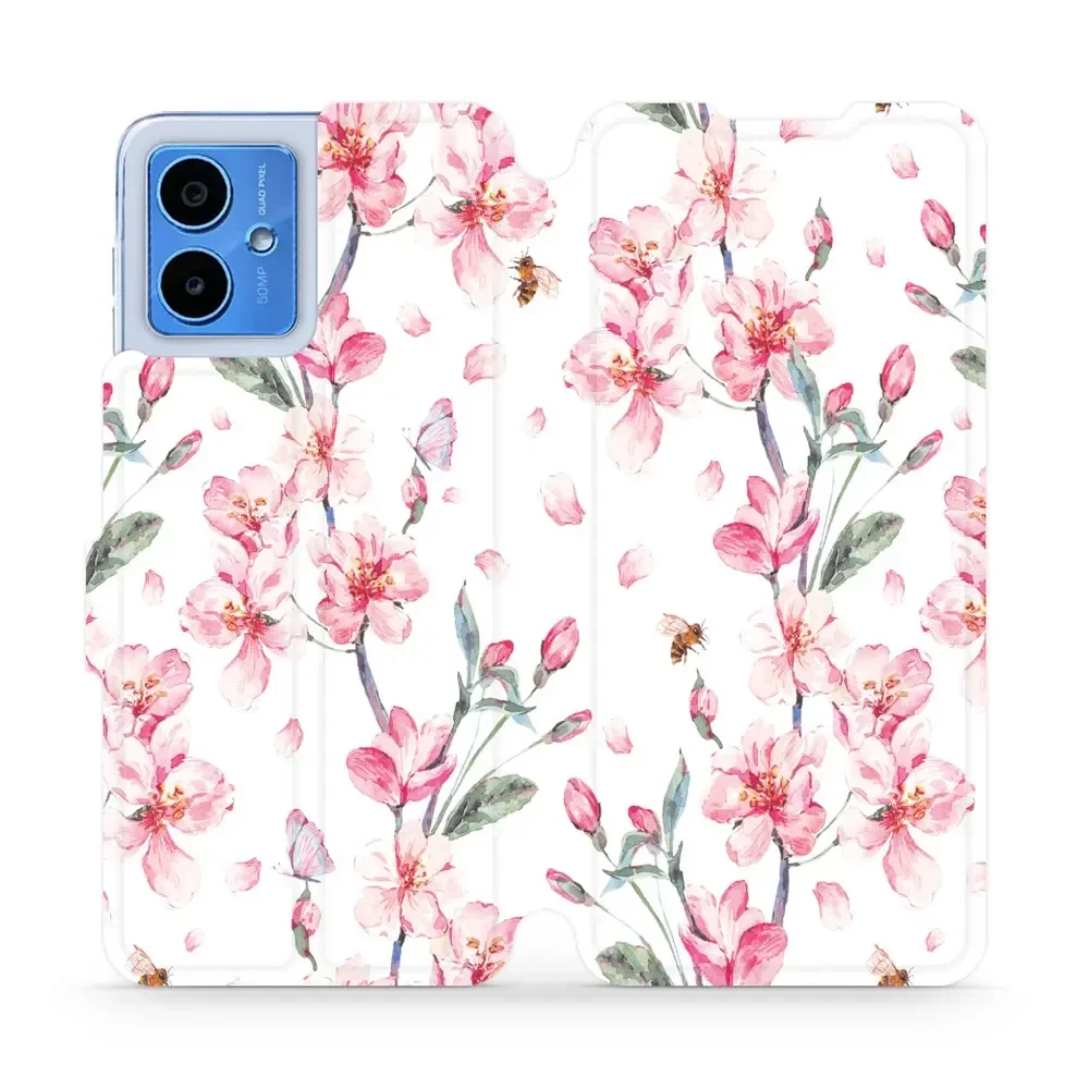 Handyhülle mit klappe für Motorola Moto G14, Mobiwear Book, Rosa Frühling