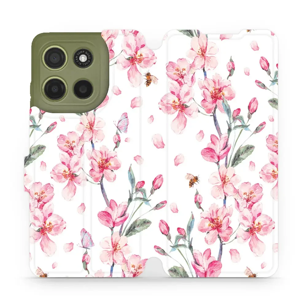 Handyhülle mit klappe für Motorola Moto G15, Mobiwear Book, Rosa Frühling
