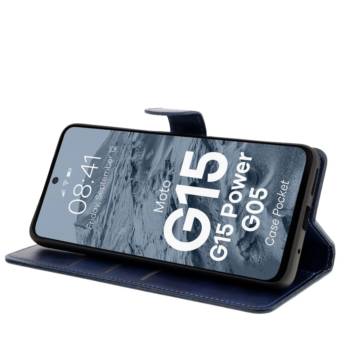 Handyhülle mit Klappe für Motorola Moto G15 / G15 Power / G05, Bizon Case Pocket, Dunkelblau - Image 5