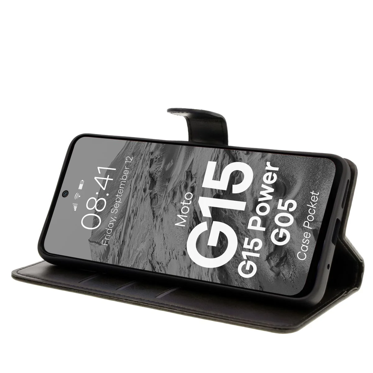 Handyhülle mit Klappe für Motorola Moto G15 / G15 Power / G05, Bizon Case Pocket, Schwarz - Image 5