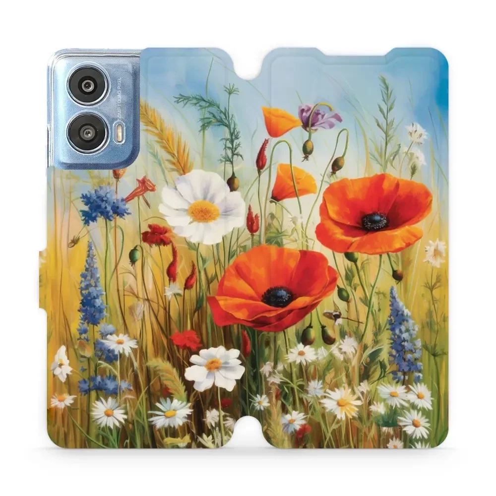 Handyhülle mit klappe für Motorola Moto G24 Power, Mobiwear Book, Wiesenblumen