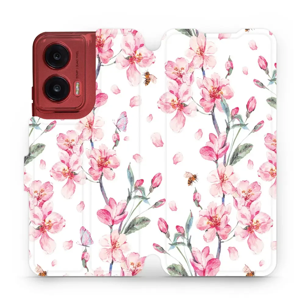 Handyhülle mit klappe für Motorola Moto G35 5G, Mobiwear Book, Rosa Frühling