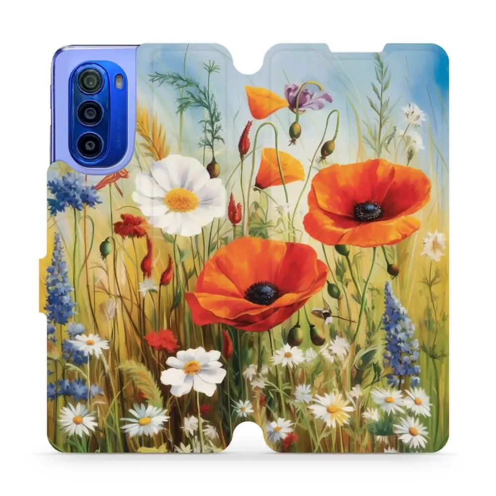 Handyhülle mit klappe für Motorola Moto G51 5G, Mobiwear Book, Wiesenblumen