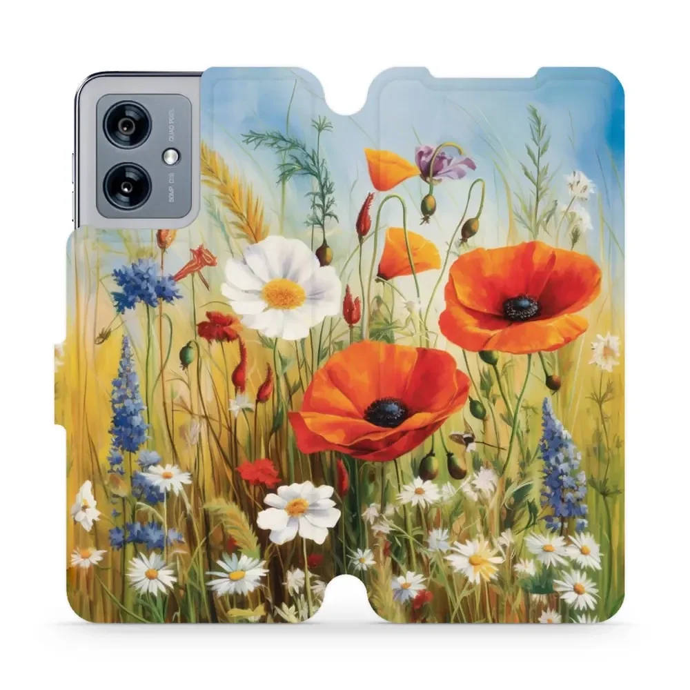 Handyhülle mit klappe für Motorola Moto G54 5G, Mobiwear Book, Wiesenblumen