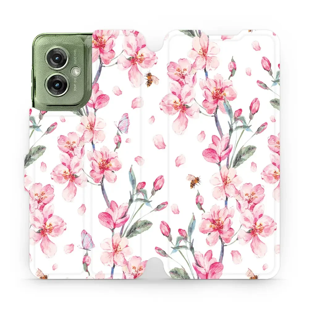 Handyhülle mit klappe für Motorola Moto G55 5G, Mobiwear Book, Rosa Frühling
