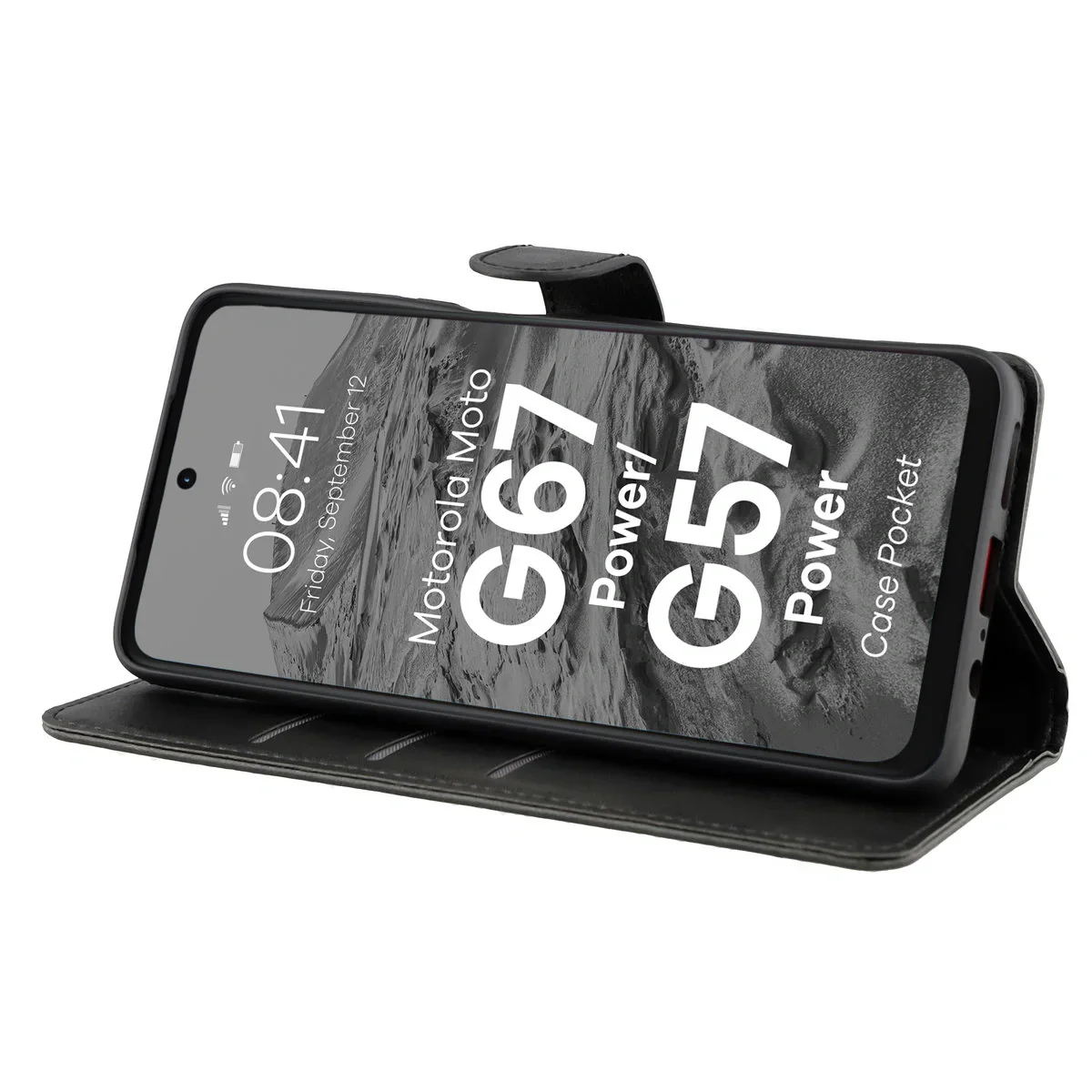 Handyhülle mit Klappe für Motorola Moto G57 Power / G67 Power, Bizon Case Pocket, Schwarz - Image 5