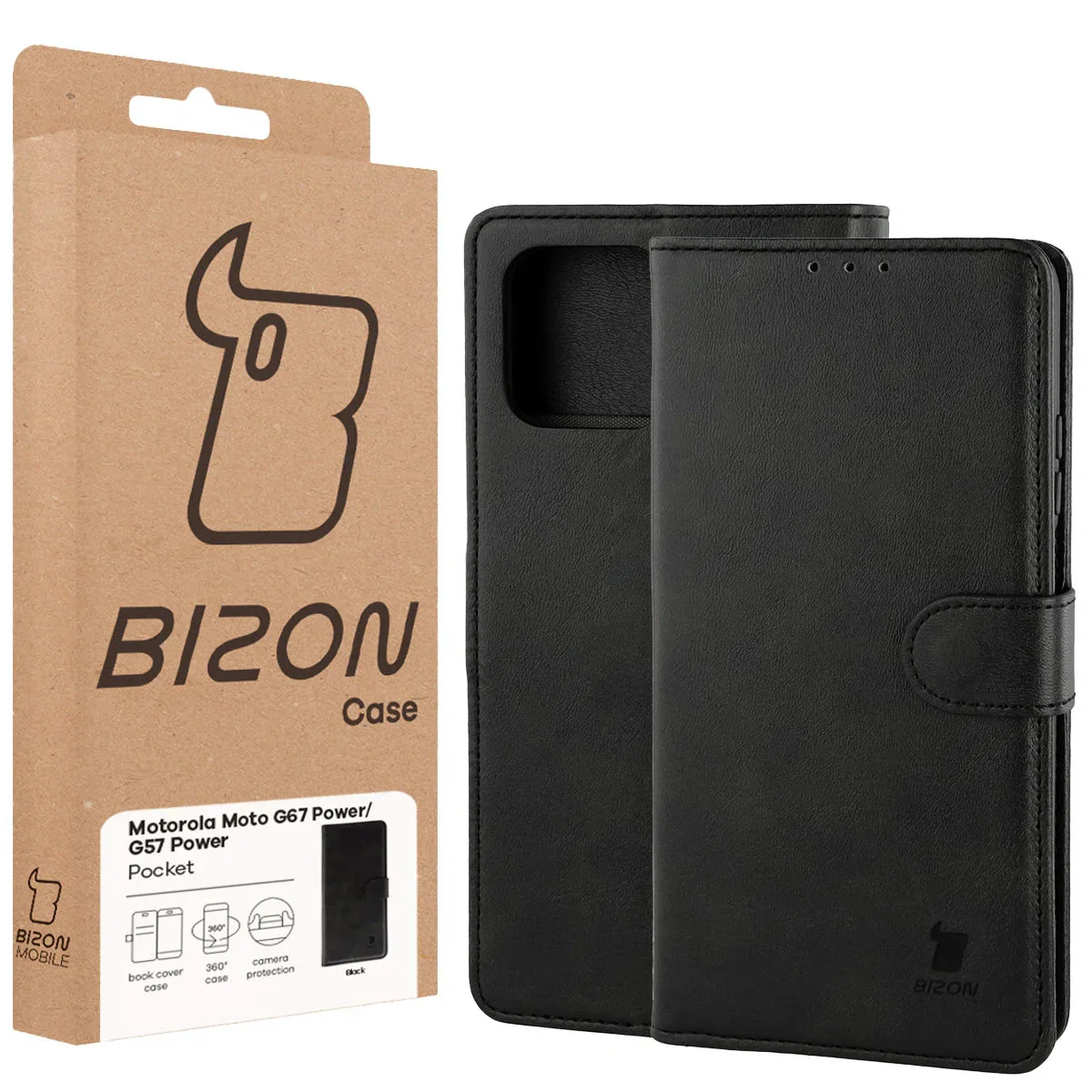 Handyhülle mit Klappe für Motorola Moto G57 Power / G67 Power, Bizon Case Pocket, Schwarz - Image 6
