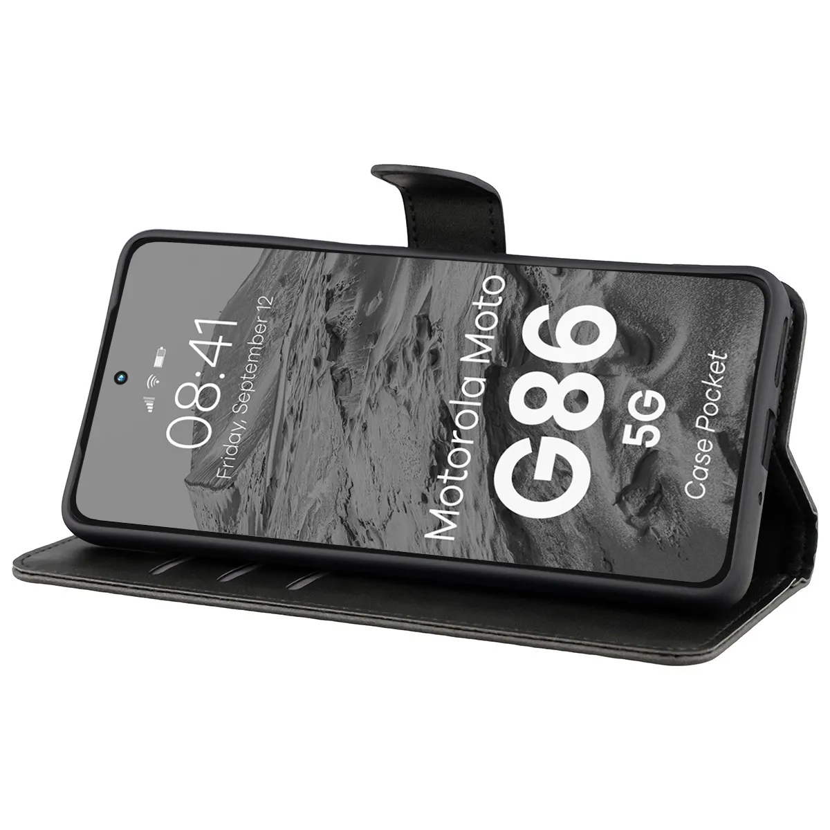 Handyhülle mit Klappe für Motorola Moto G86 5G, Bizon Case Pocket, Schwarz - Image 5