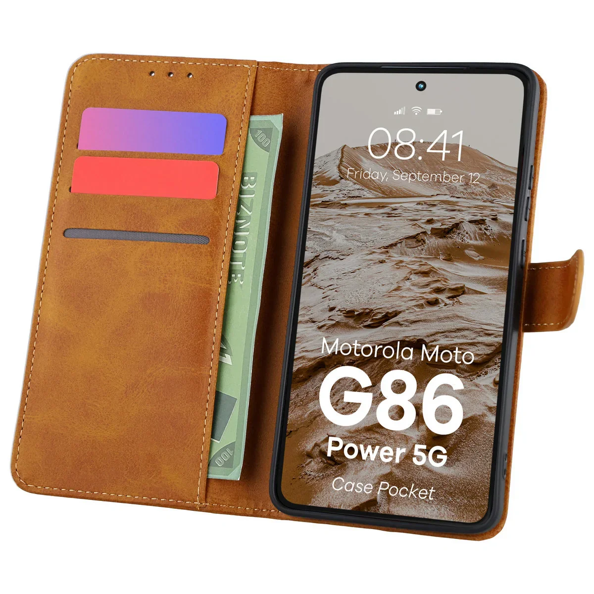 Handyhülle mit Klappe für Motorola Moto G86 Power 5G, Bizon Case Pocket, Braun