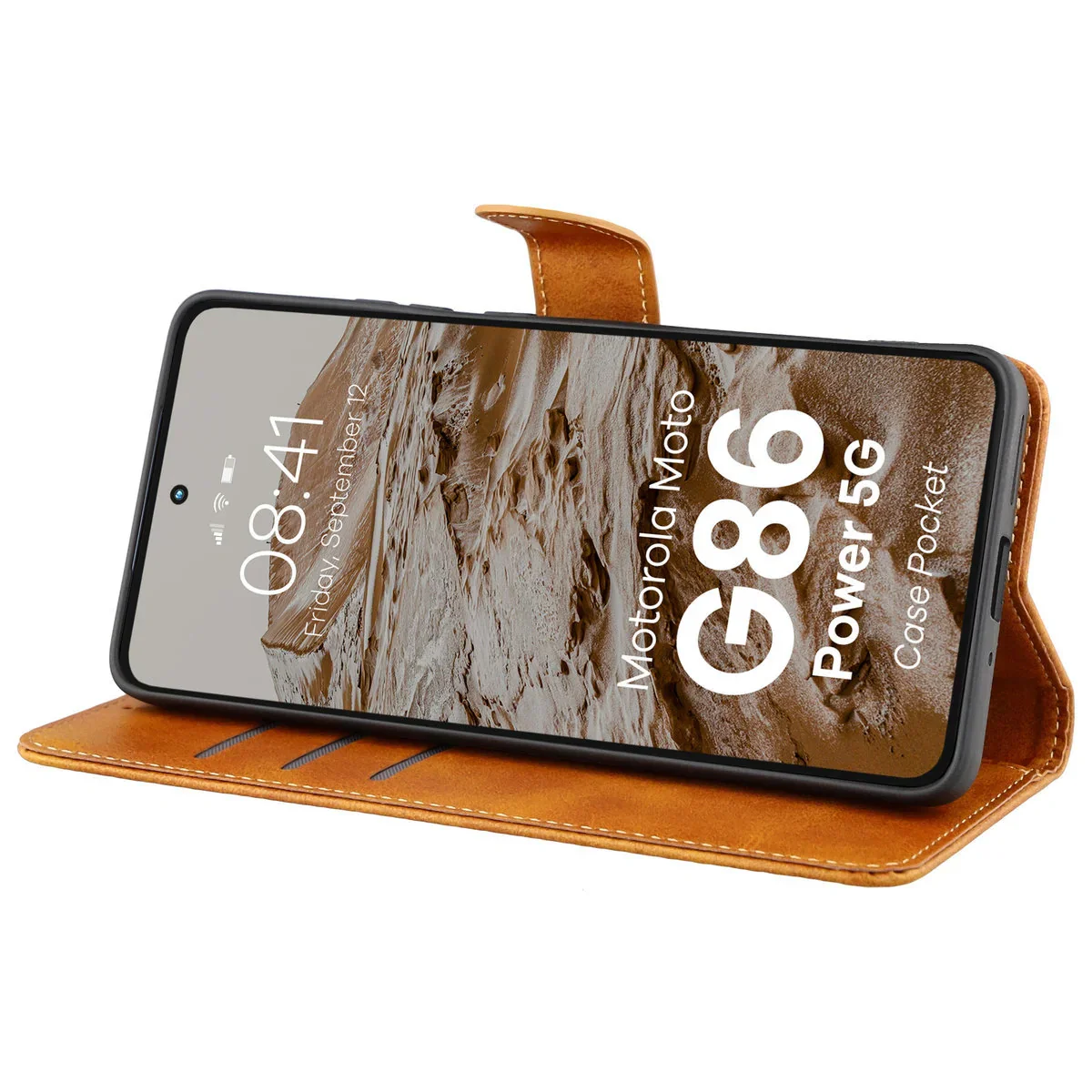 Handyhülle mit Klappe für Motorola Moto G86 Power 5G, Bizon Case Pocket, Braun - Image 5