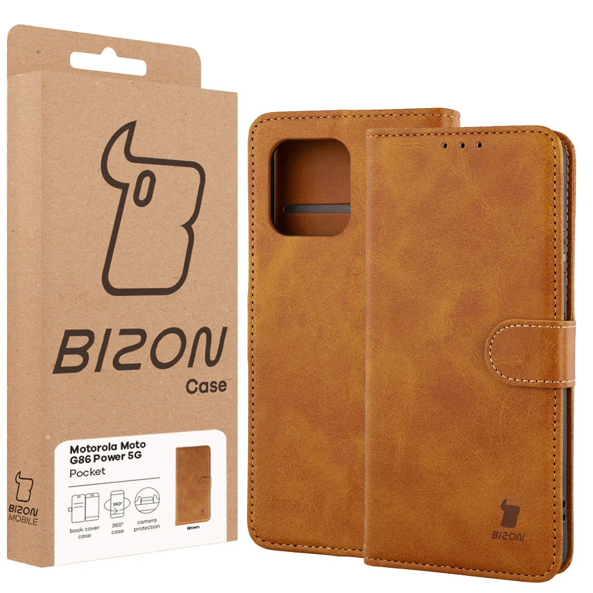 Handyhülle mit Klappe für Motorola Moto G86 Power 5G, Bizon Case Pocket, Braun - Image 6