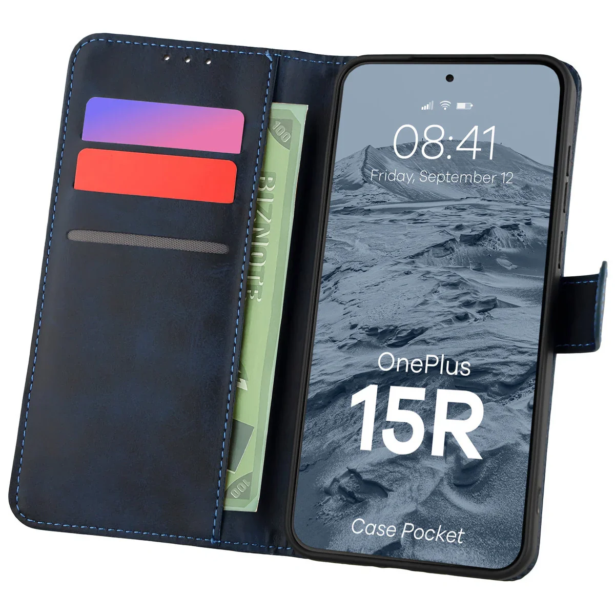 Handyhülle mit Klappe für OnePlus 15R, Bizon Case Pocket, Dunkelblau