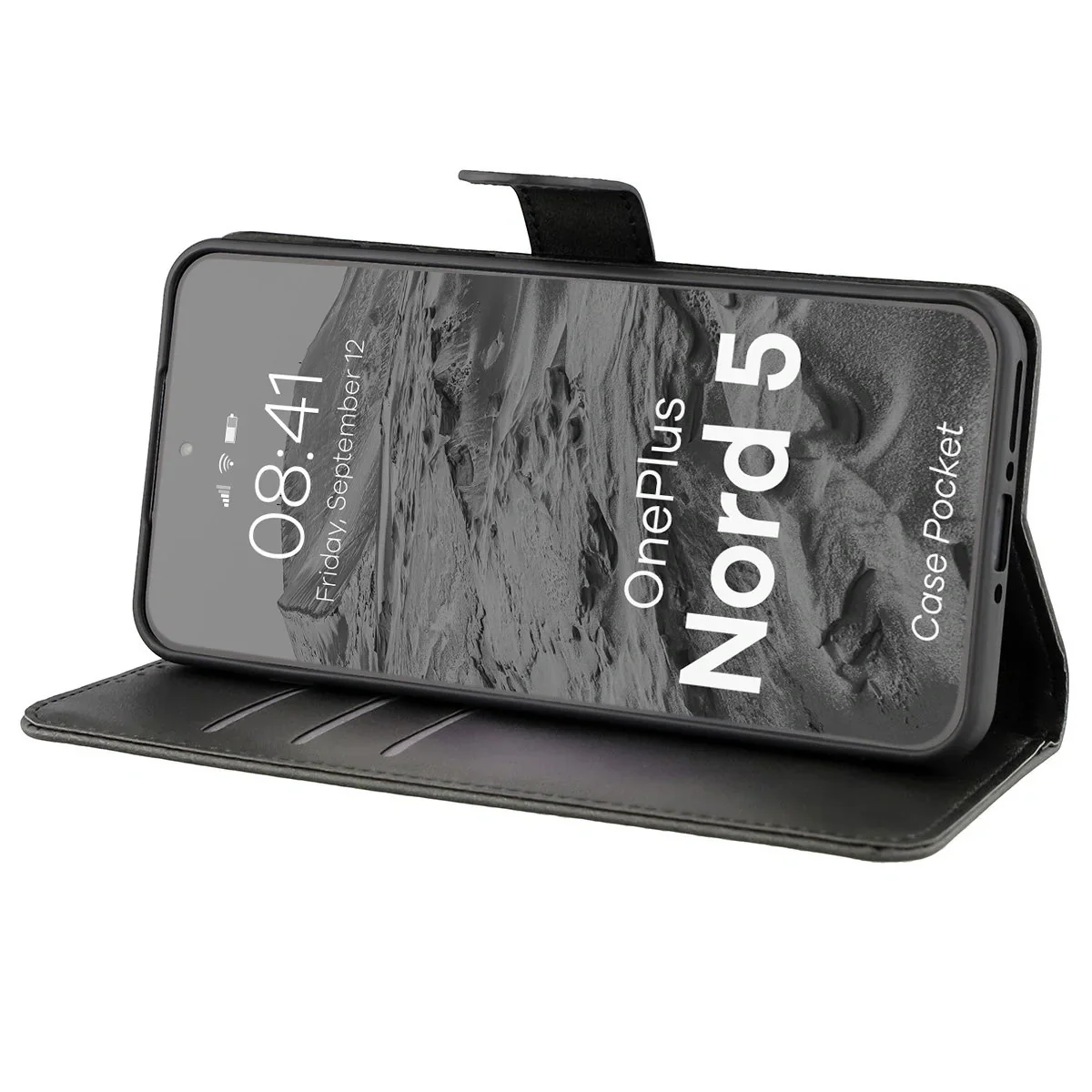 Handyhülle mit Klappe für OnePlus Nord 5, Bizon Case Pocket, Schwarz - Image 5