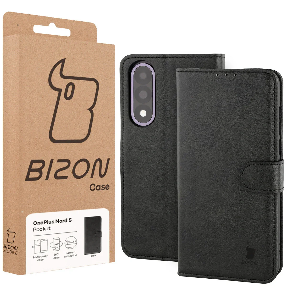 Handyhülle mit Klappe für OnePlus Nord 5, Bizon Case Pocket, Schwarz - Image 6