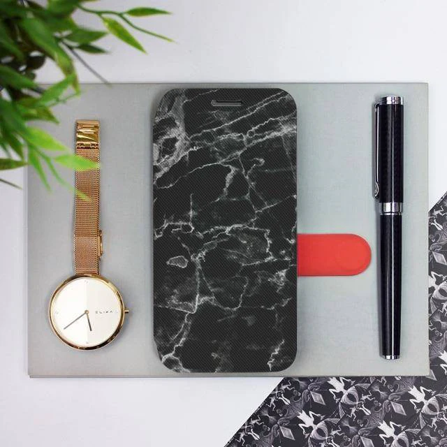 Handyhülle mit klappe für Oppo A54 5G, Mobiwear Book, Schwarzer Marmor - Image 2