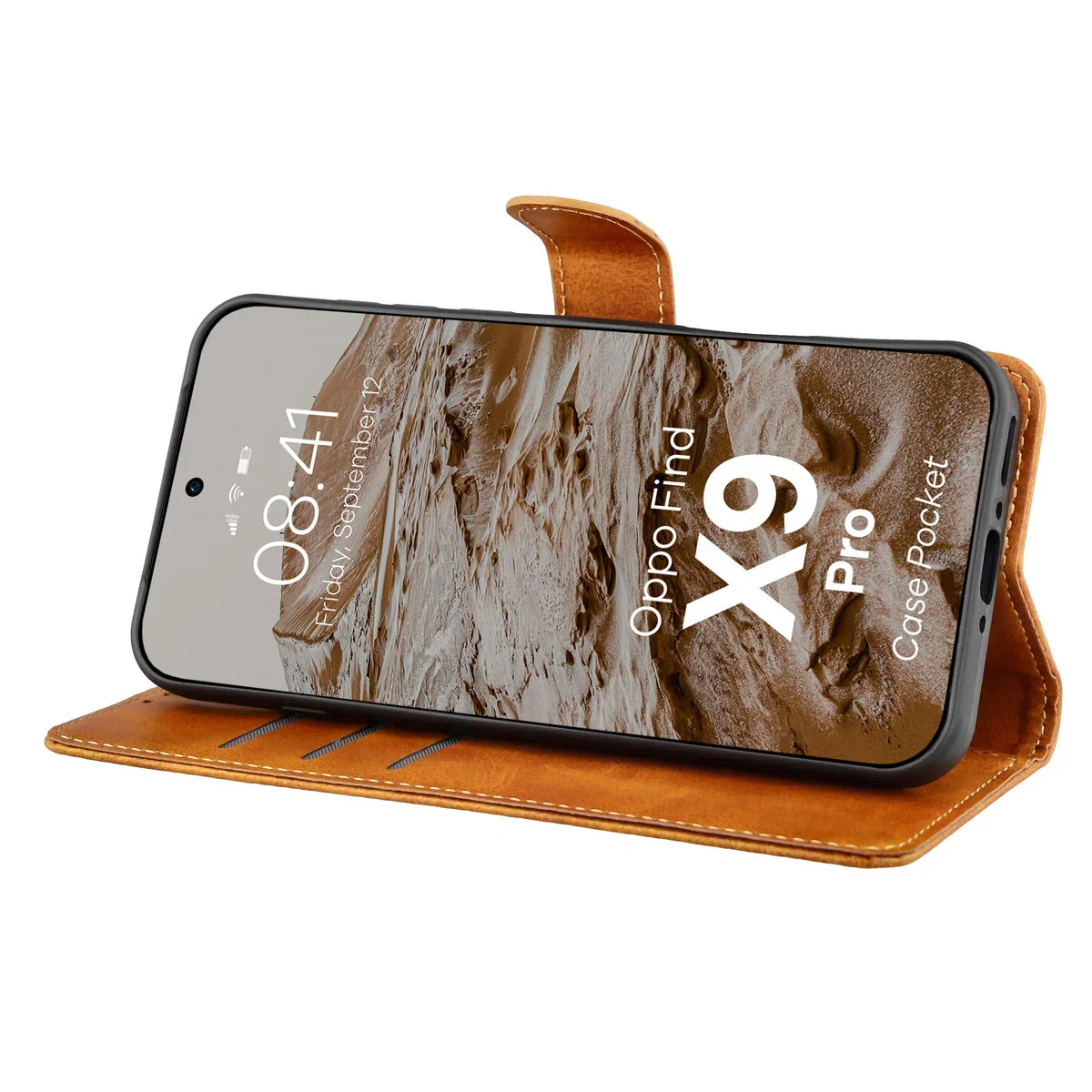 Handyhülle mit Klappe für Oppo Find X9 Pro, Bizon Case Pocket, Braun - Image 5