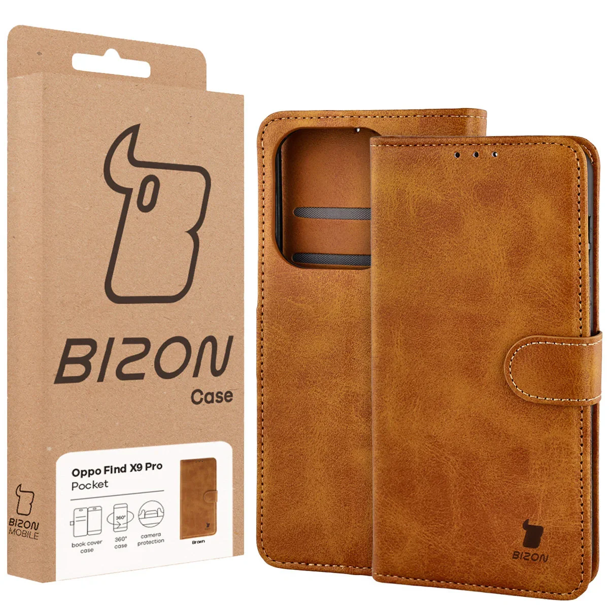 Handyhülle mit Klappe für Oppo Find X9 Pro, Bizon Case Pocket, Braun - Image 6