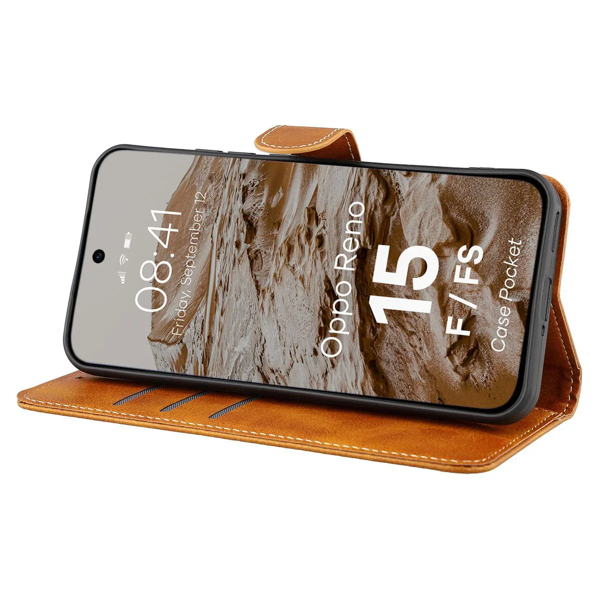 Handyhülle mit Klappe für Oppo Reno 15 F / FS, Bizon Case Pocket, Braun - Image 5