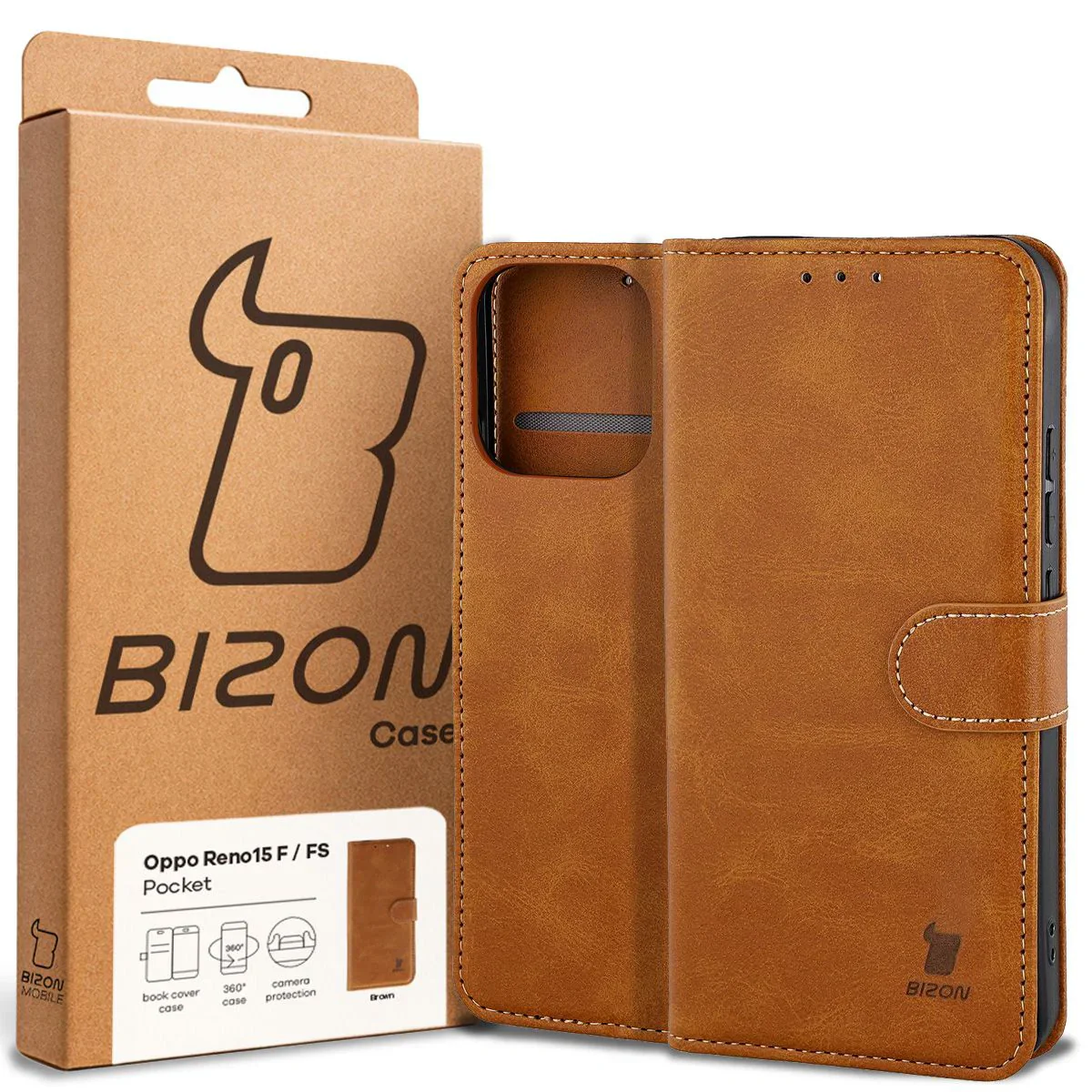 Handyhülle mit Klappe für Oppo Reno 15 F / FS, Bizon Case Pocket, Braun - Image 6