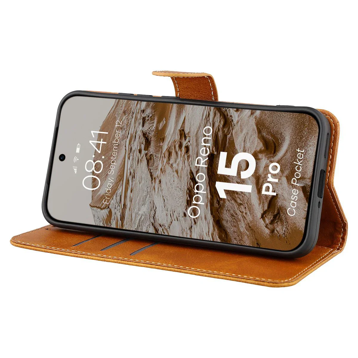 Handyhülle mit Klappe für Oppo Reno 15 Pro, Bizon Case Pocket, Braun - Image 5