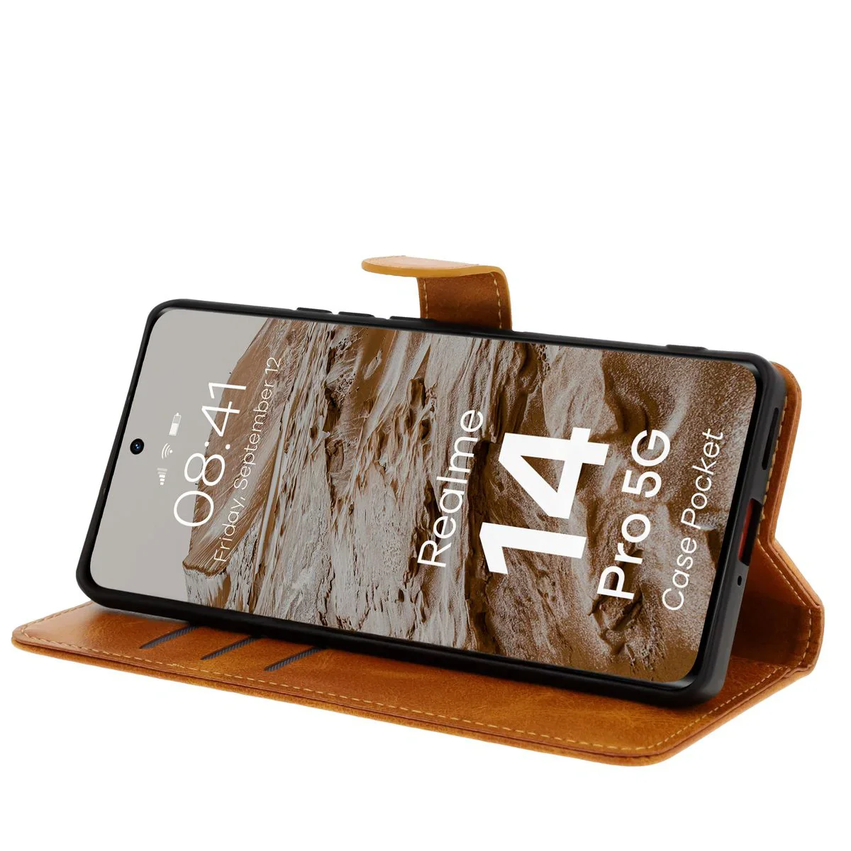 Handyhülle mit Klappe für Realme 14 Pro 5G, Bizon Case Pocket, Braun - Image 5
