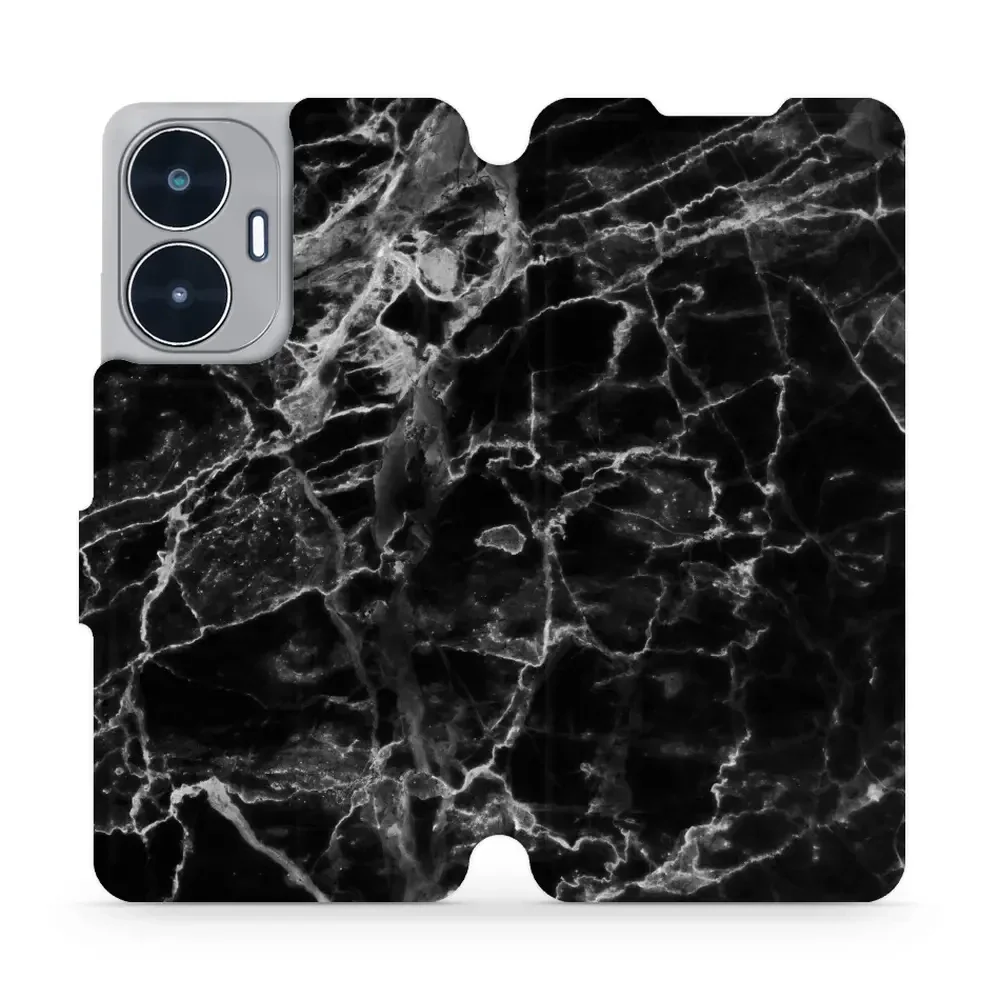 Handyhülle mit klappe für Realme C55, Mobiwear Book, Schwarzer Marmor