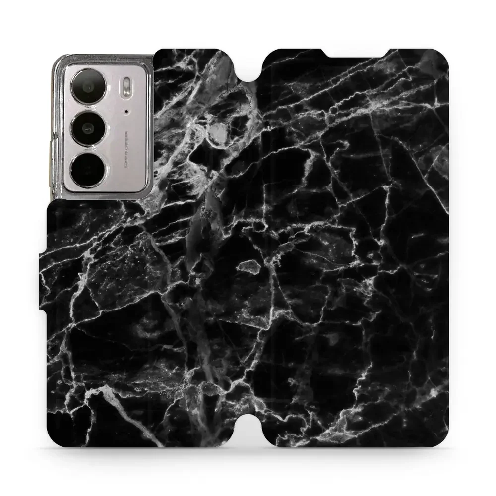 Handyhülle mit klappe für Realme C75 4G, Mobiwear Book, Schwarzer Marmor