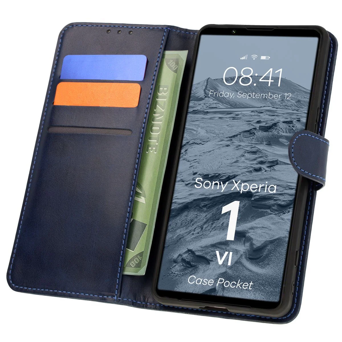 Handyhülle mit Klappe für Sony Xperia 1 VI, Bizon Case Pocket, Dunkelblau