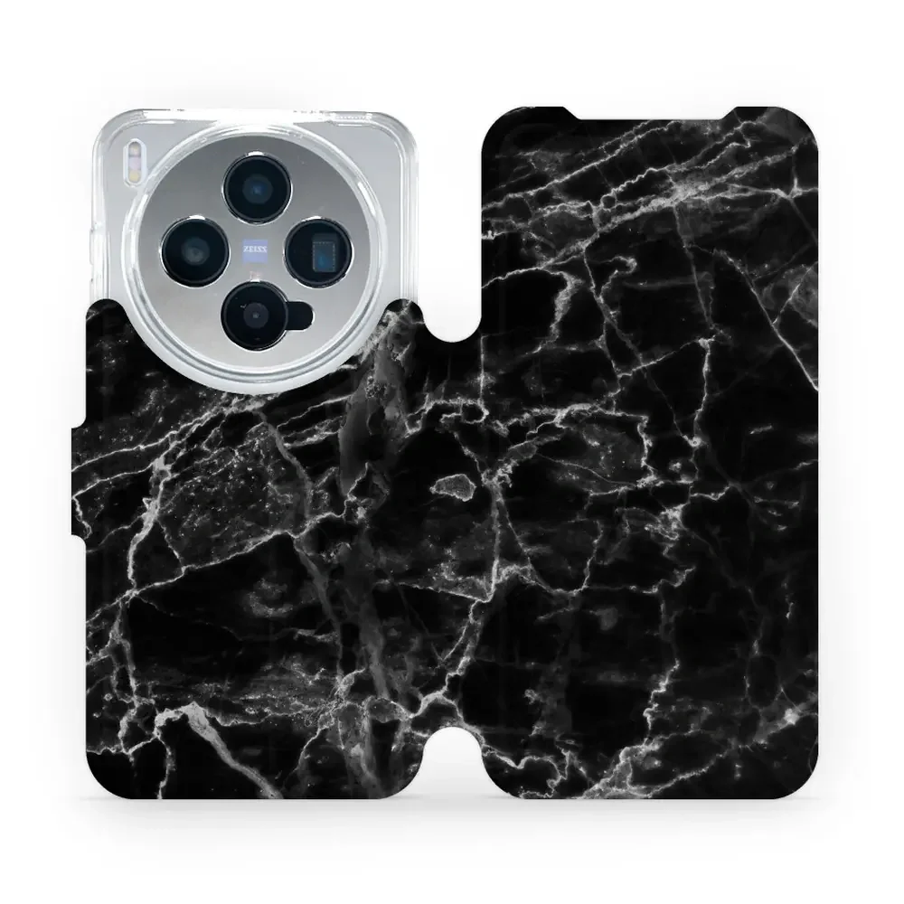 Handyhülle mit klappe für Vivo X300, Mobiwear Book, Schwarzer Marmor
