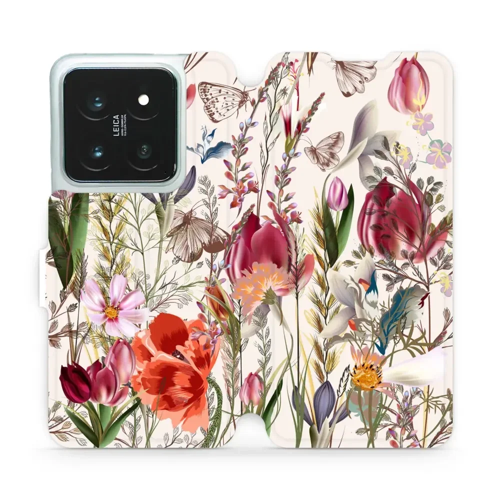 Handyhülle mit klappe für Xiaomi 14 Pro, Mobiwear Book, Blumenstrauß