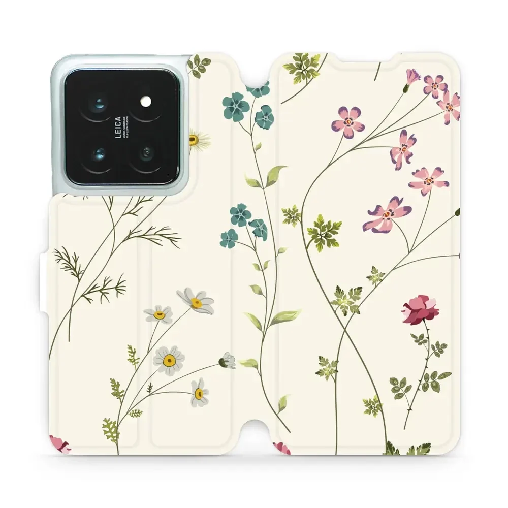 Handyhülle mit klappe für Xiaomi 14 Pro, Mobiwear Book, Feldblumen