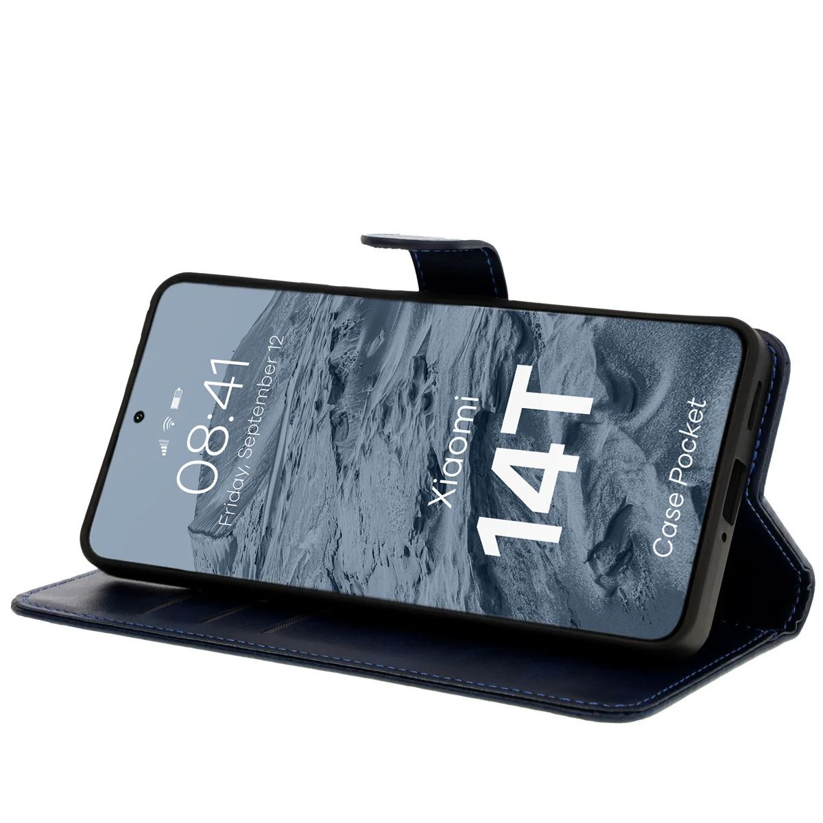 Handyhülle mit Klappe für Xiaomi 14T, Bizon Case Pocket, Dunkelblau - Image 5