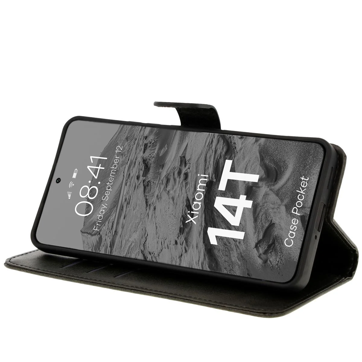 Handyhülle mit Klappe für Xiaomi 14T, Bizon Case Pocket, Schwarz - Image 5