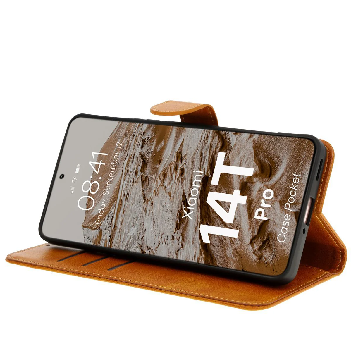 Handyhülle mit Klappe für Xiaomi 14T Pro, Bizon Case Pocket, Braun - Image 5