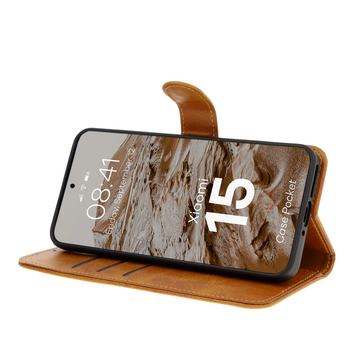 Handyhülle mit Klappe für Xiaomi 15, Bizon Case Pocket, Braun - Image 5