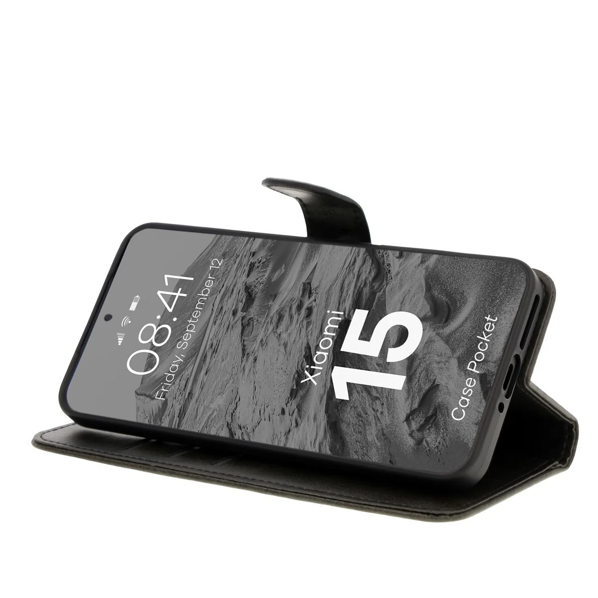 Handyhülle mit Klappe für Xiaomi 15, Bizon Case Pocket, Schwarz - Image 5