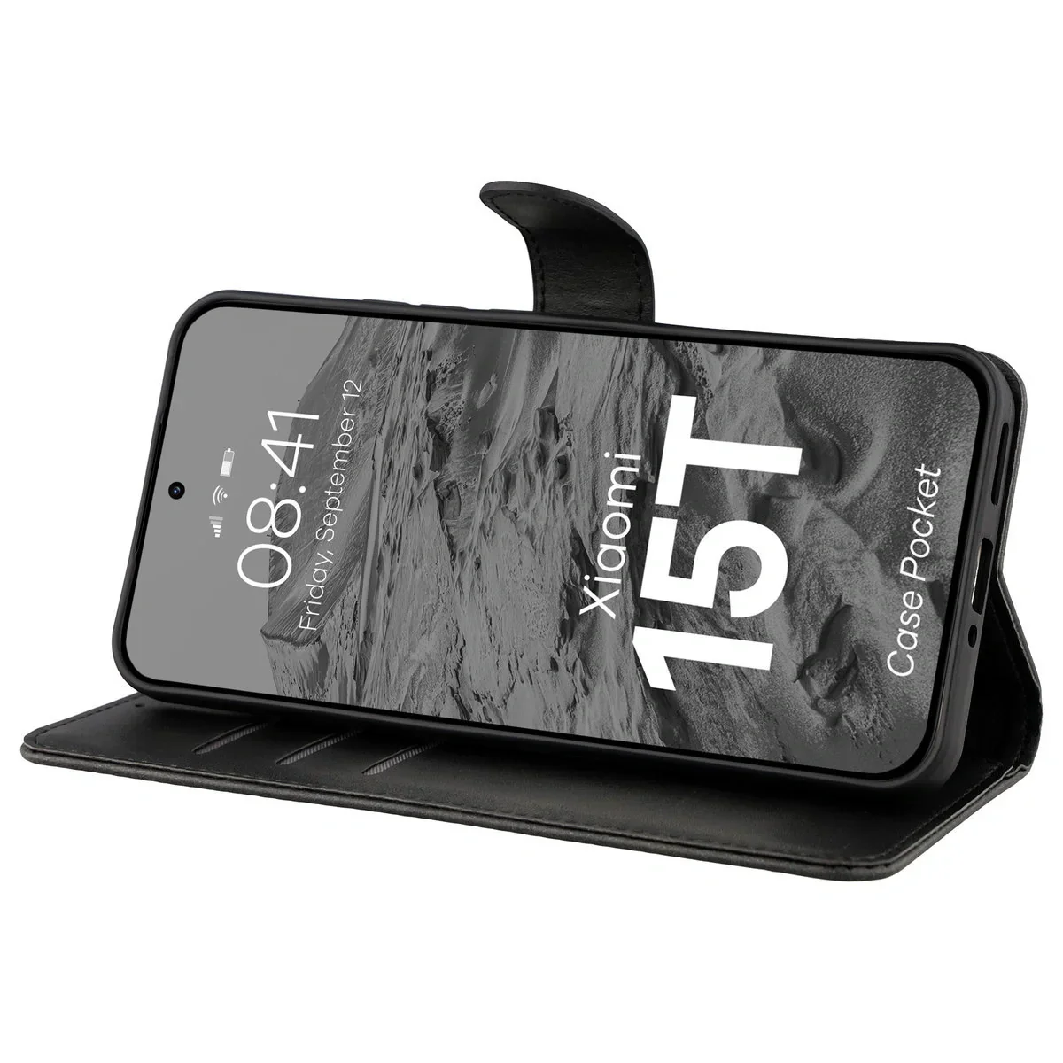 Handyhülle mit Klappe für Xiaomi 15T, Bizon Case Pocket, Schwarz - Image 5