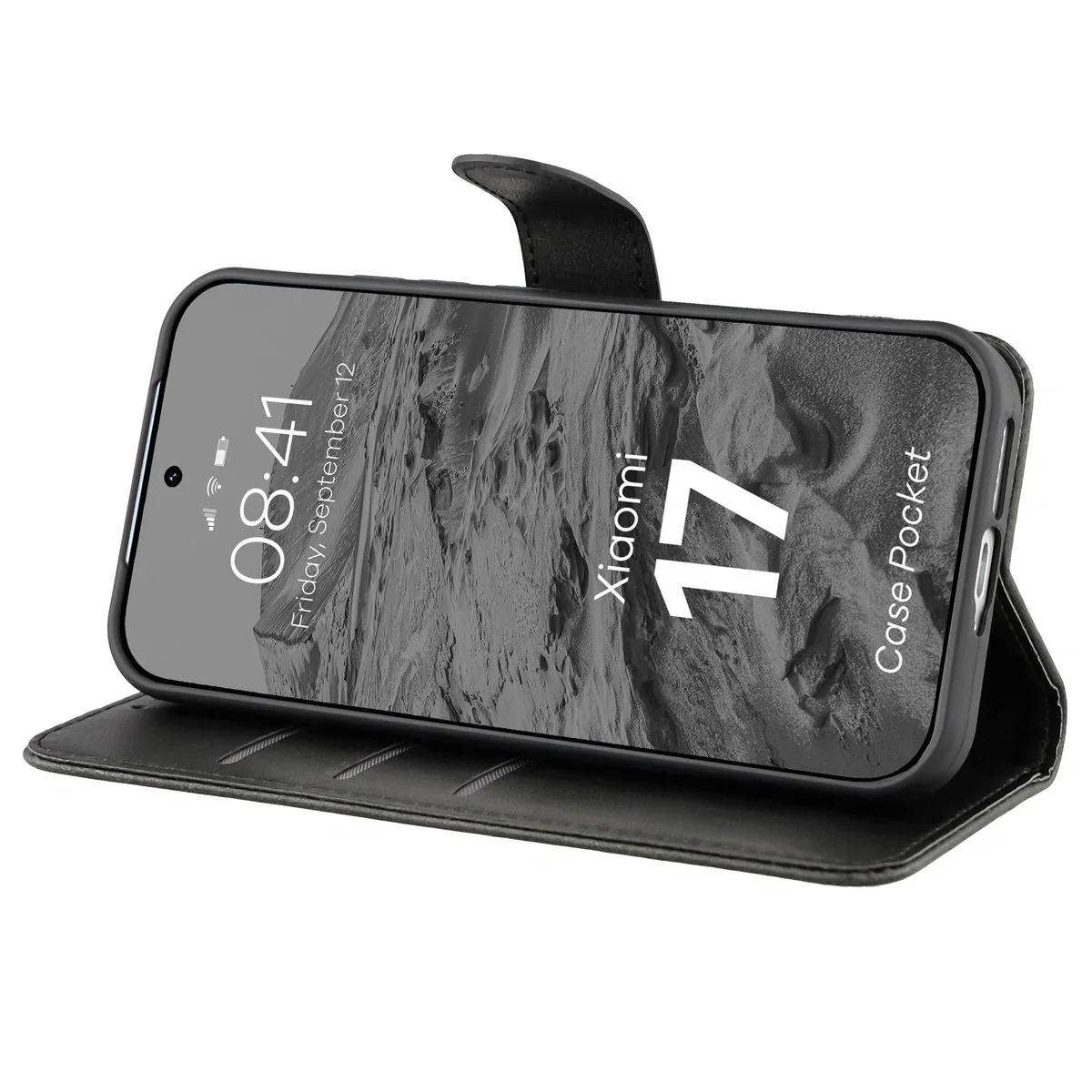 Handyhülle mit Klappe für Xiaomi 17, Bizon Case Pocket, Schwarz - Image 5
