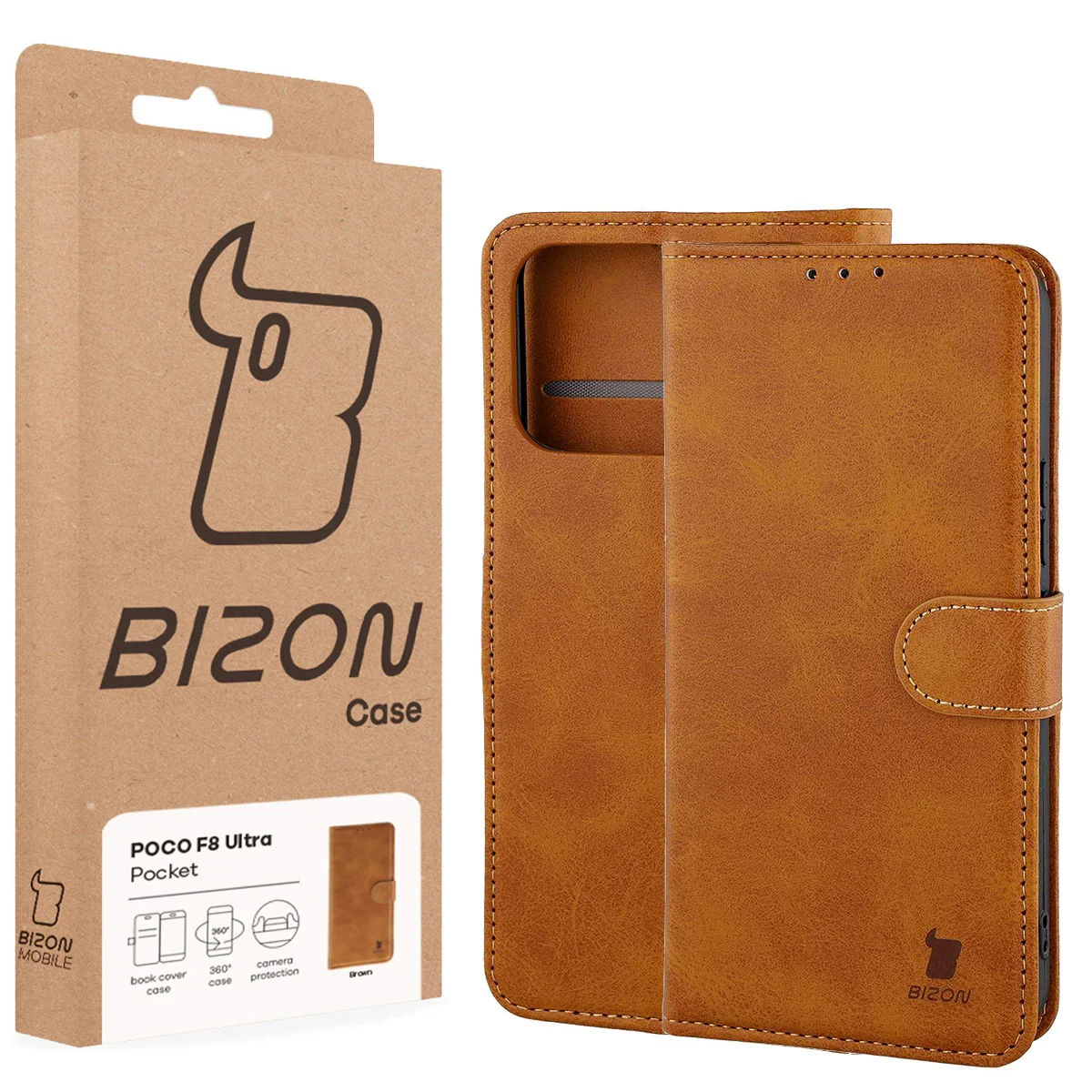 Handyhülle mit Klappe für Xiaomi POCO F8 Ultra, Bizon Case Pocket, Braun - Image 6