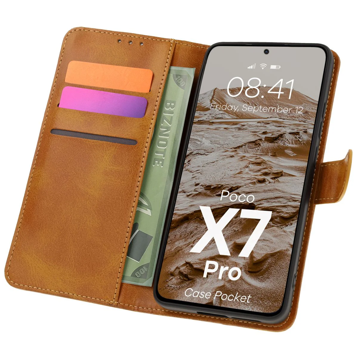 Handyhülle mit Klappe für Xiaomi Poco X7 Pro, Bizon Case Pocket, Braun