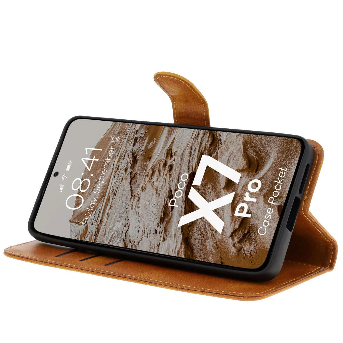 Handyhülle mit Klappe für Xiaomi Poco X7 Pro, Bizon Case Pocket, Braun - Image 5