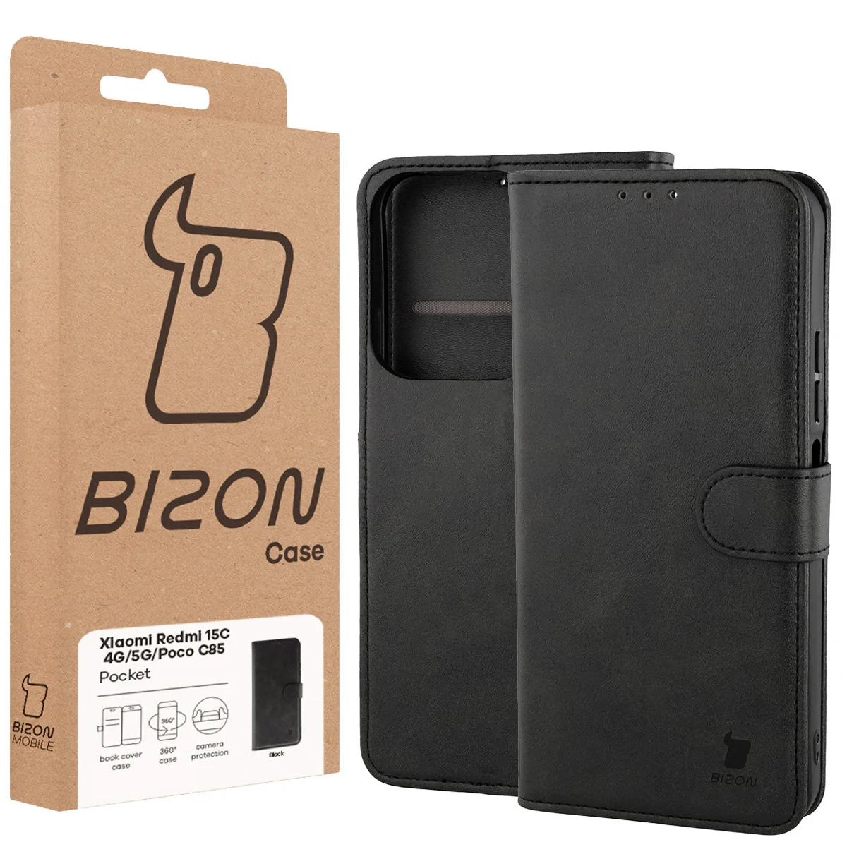 Handyhülle mit Klappe für Xiaomi Redmi 15C 4G/5G / Poco C85, Bizon Case Pocket, Schwarz - Image 6