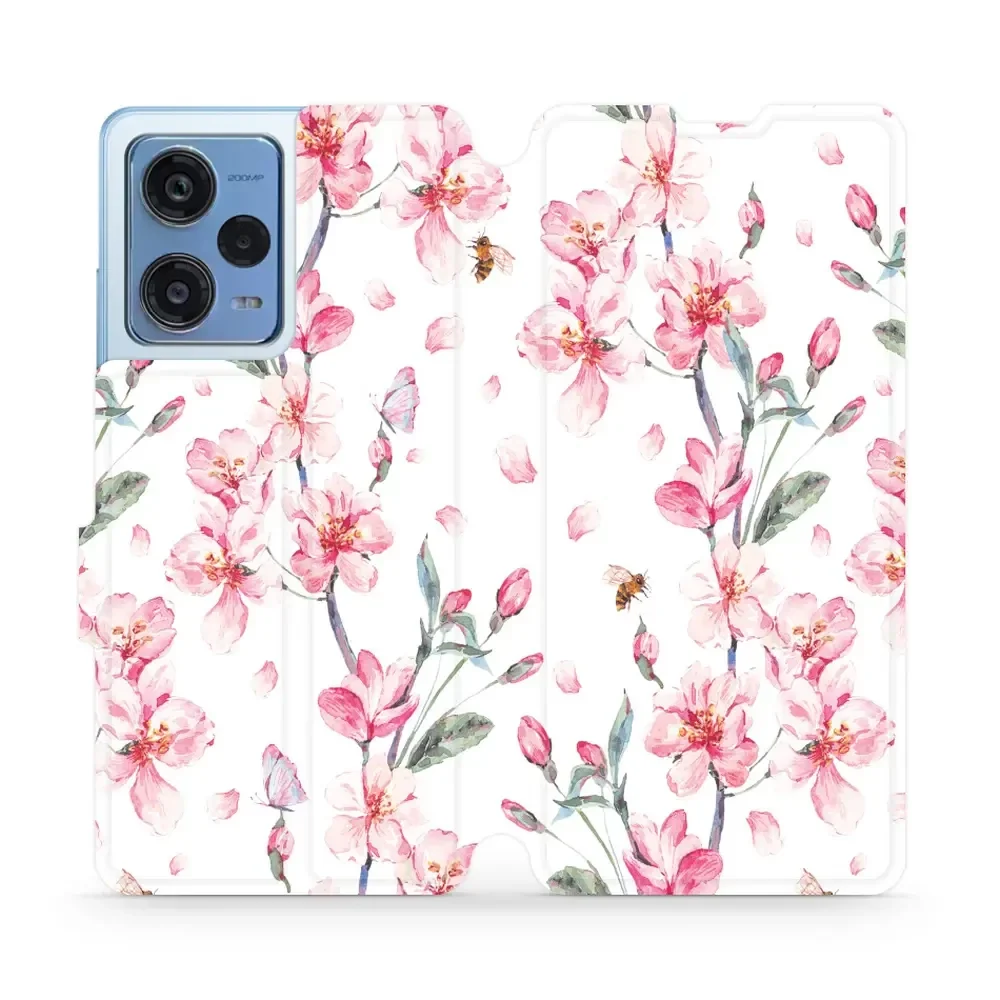 Handyhülle mit klappe für Xiaomi Redmi Note 12 Pro 5G, Mobiwear Book, Rosa Frühling