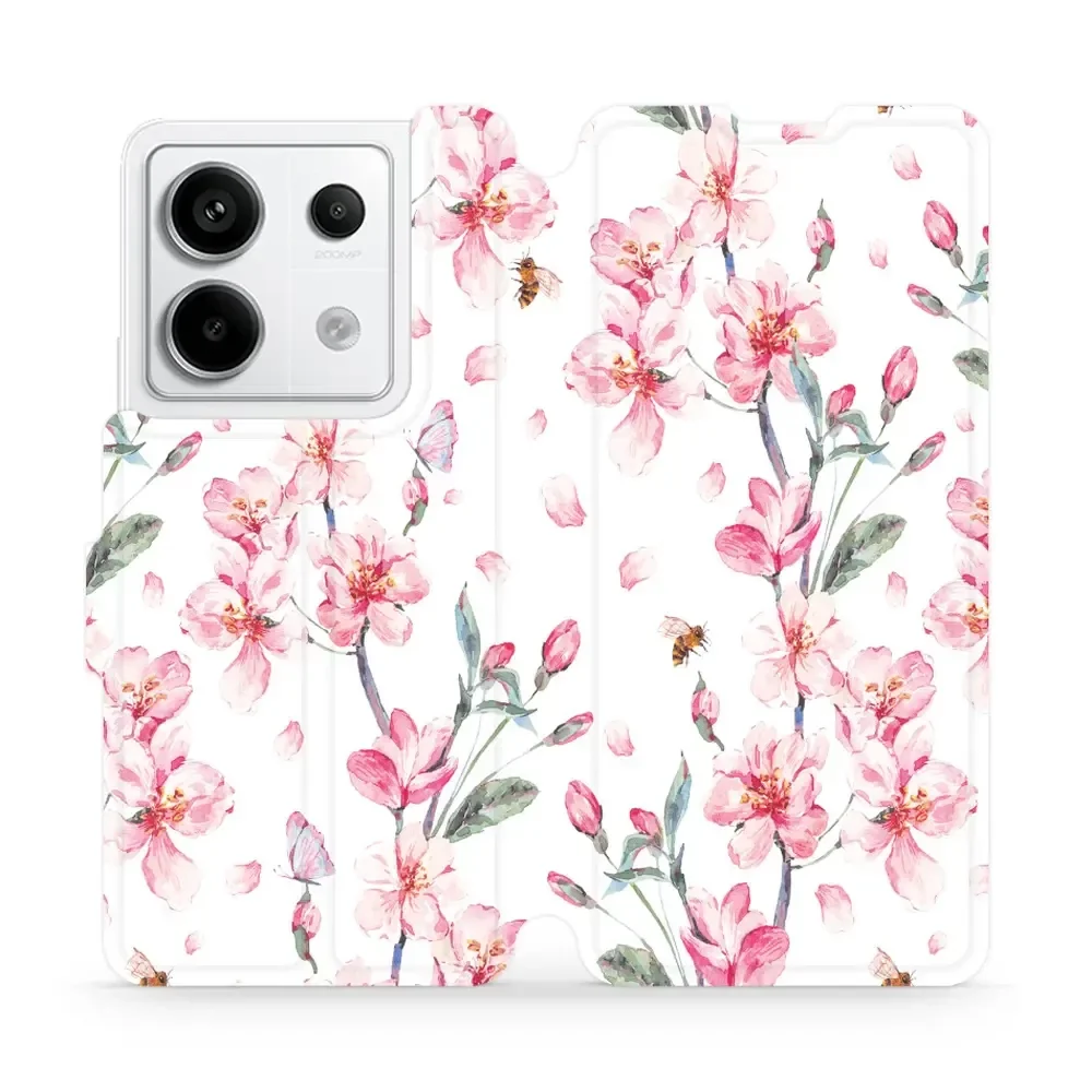 Handyhülle mit klappe für Xiaomi Redmi Note 13 Pro 5G, Mobiwear Book, Rosa Frühling