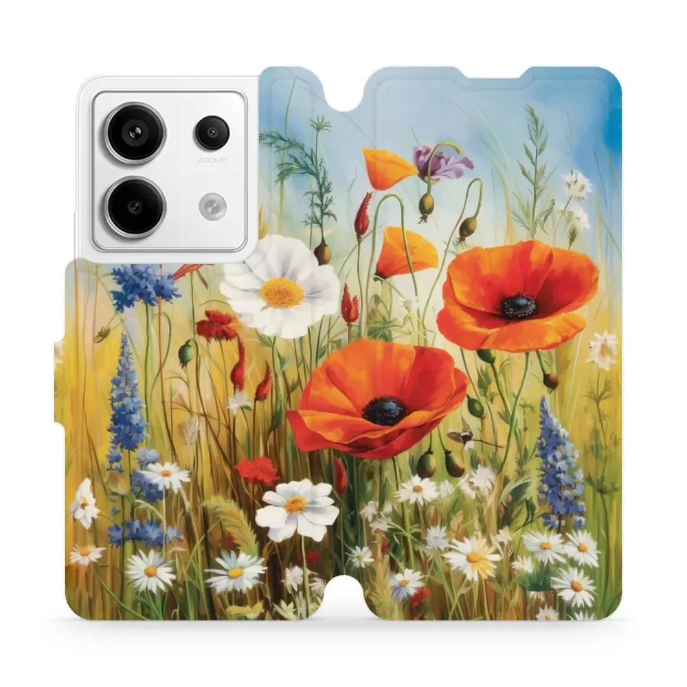 Handyhülle mit klappe für Xiaomi Redmi Note 13 Pro 5G, Mobiwear Book, Wiesenblumen