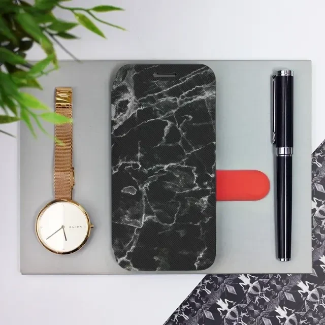 Handyhülle mit klappe für Xiaomi Redmi Note 13 Pro Plus 5G, Mobiwear Book, Schwarzer Marmor - Image 2