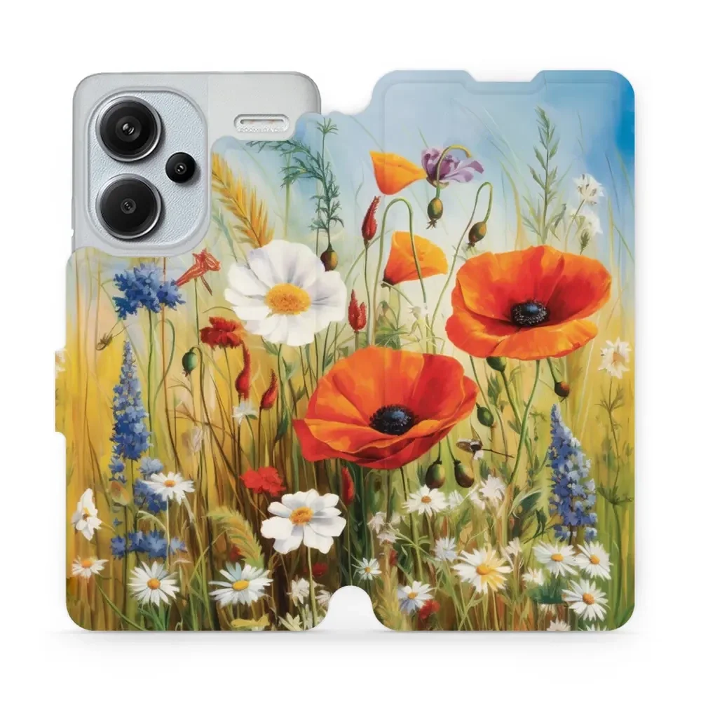 Handyhülle mit klappe für Xiaomi Redmi Note 13 Pro Plus 5G, Mobiwear Book, Wiesenblumen